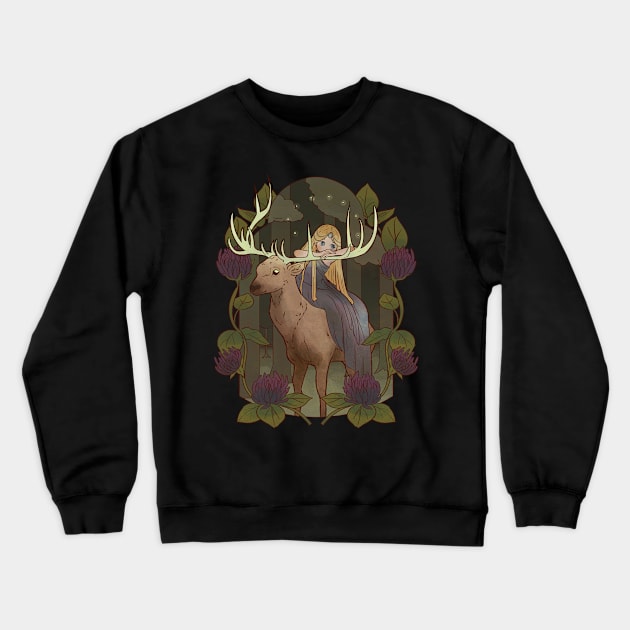 Fairy ridding a Deer Cute Fairy Tale Magical Forest Crewneck Sweatshirt by Kali Space